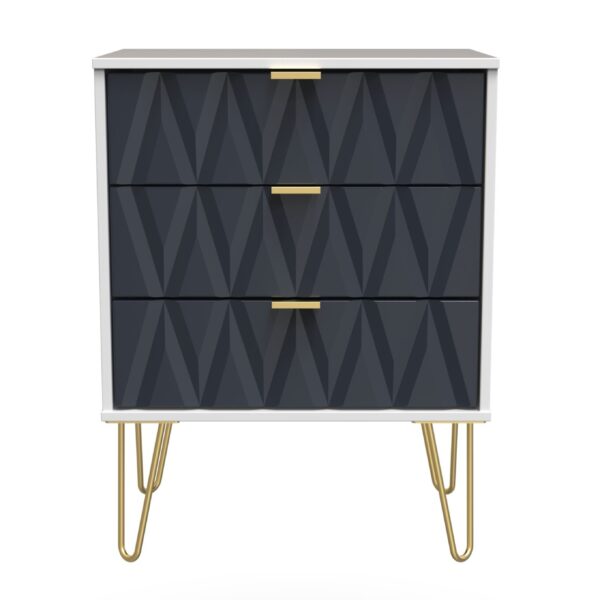 Diamond 3 Drawer Midi Chest - Indigo Front (Carcass Colour choice)
