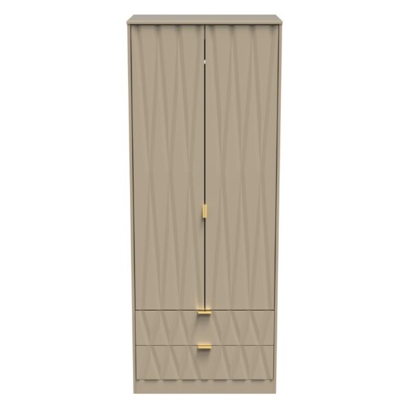 Diamond 2 Drawer Wardrobe - Mushroom Front (Carcass Colour choice)