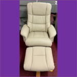 Fincham Swivel Recliner Chair & Stool In Cream Faux Leather